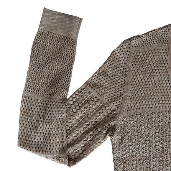 White House Black Market Long Open Cardigan Small Beige Pointelle Open Knit READ - Picture 11 of 13